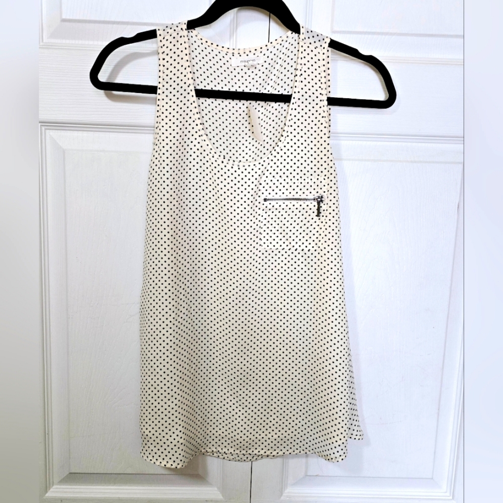 MAURICES Women's Small Women's Size Small Cream & Black Polka Dot Tank Top